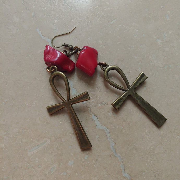 Brass Ankh Earrings