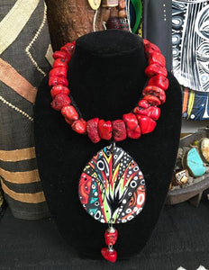 RED CORAL WEARABLE ART CHOKER
