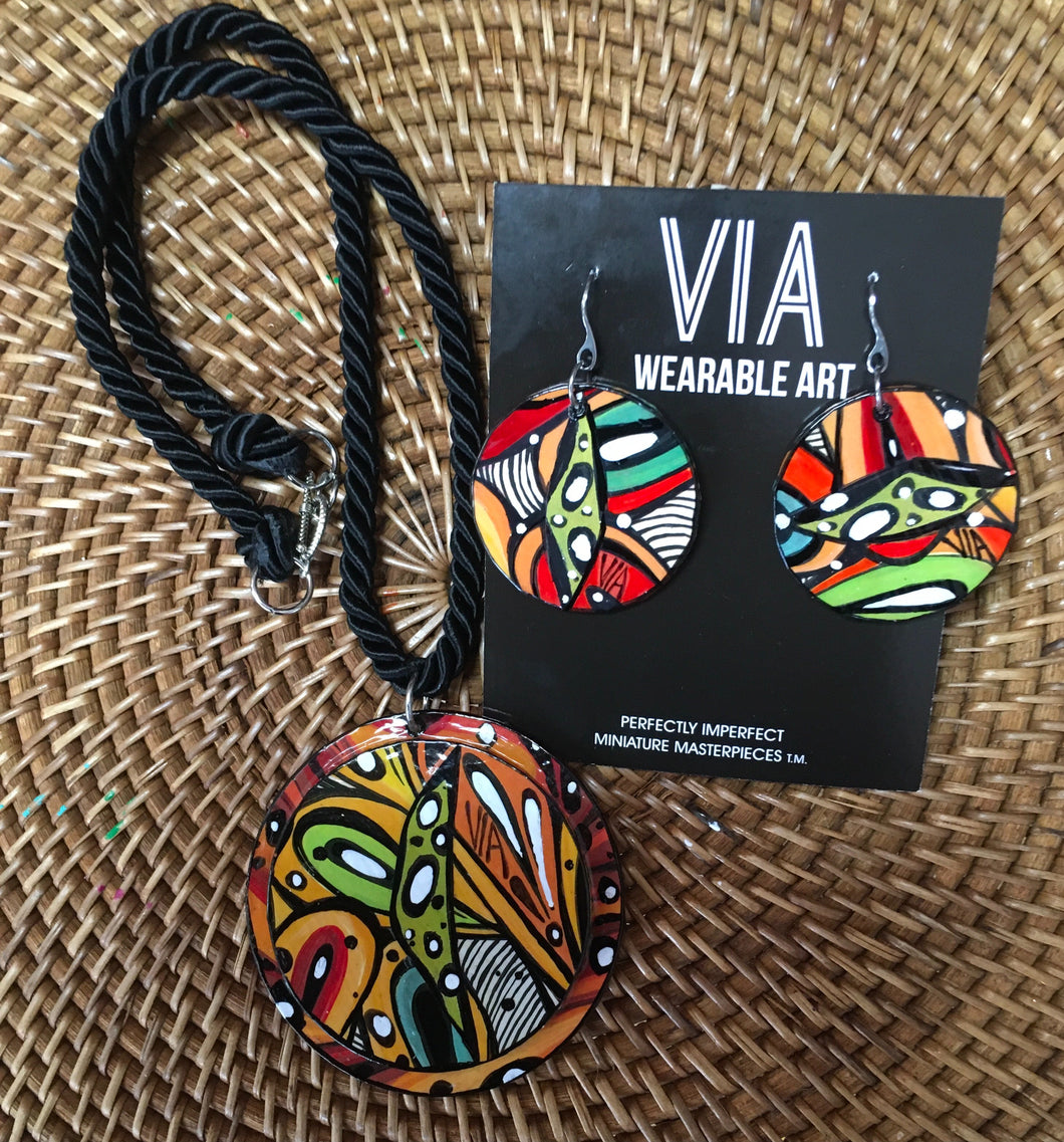 Via Wearable Art Necklace & Earring Set Abstractions