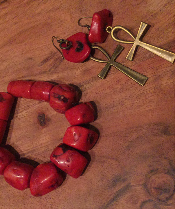 Keshia Coral Ankh Earrings